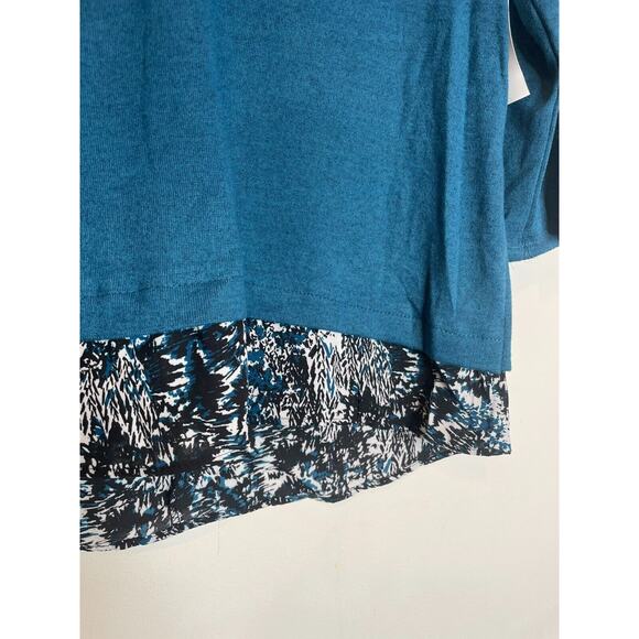 NY Collection Womens V-Neck Blouse Back Button 3/4 Sleeve Hi-Low Hem PXL Blue - Picture 8 of 8